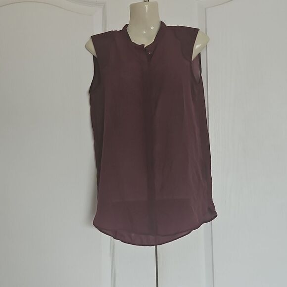 H&M Sheer Sleeveless Button-Down Summer Top Size 2 Burgandy - Picture 1 of 16
